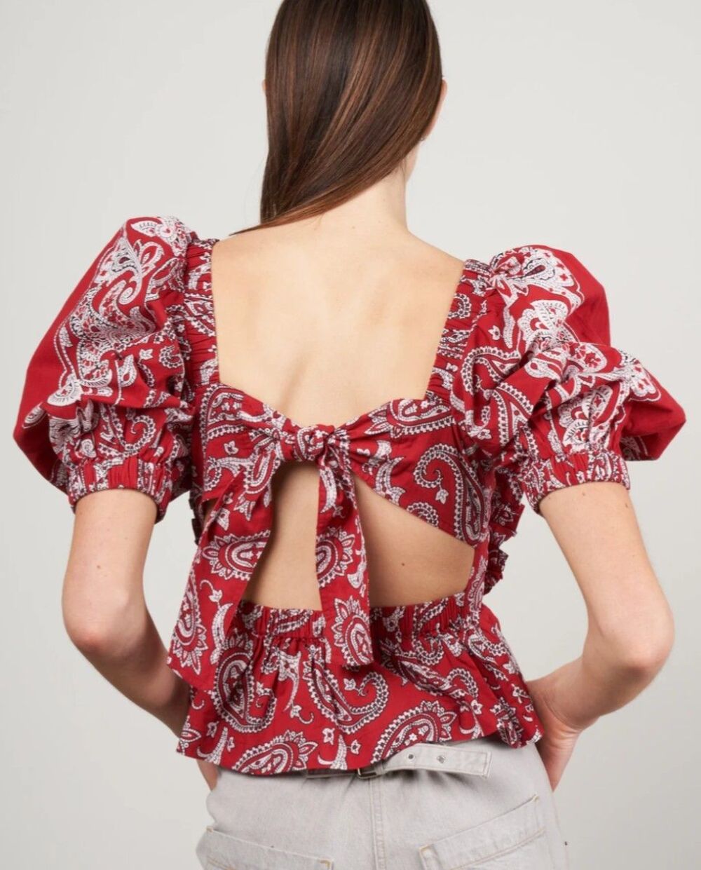 SEA New York Red Paisley Bandana Embroidered Open Back Theodora Top Size L - Picture 3 of 10